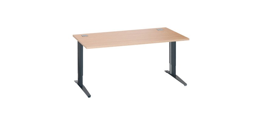 Bureau droit chêne clair L 160 cm piètement L réglable métal Essens