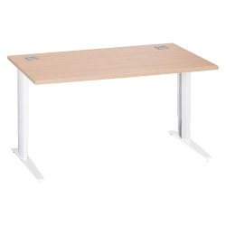 Bureau droit chêne clair L 140 cm réglable en hauteur piètement métal Essens