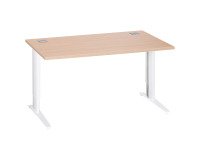 Bureau droit chêne clair L 140 cm réglable en hauteur piètement métal Essens