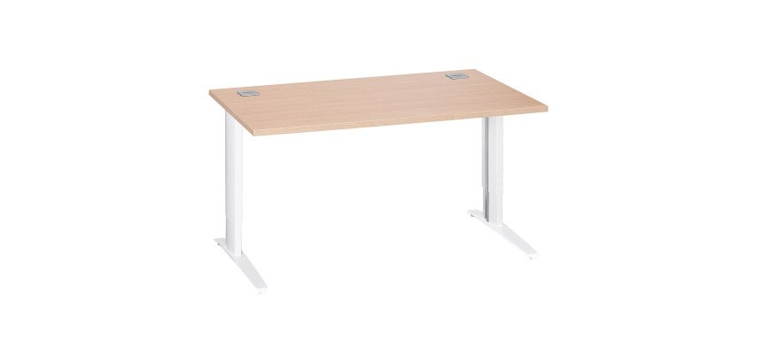 Bureau droit chêne clair L 140 cm réglable en hauteur piètement métal Essens