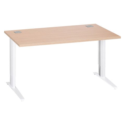 Mesa recta 140 cm roble claro regulable en altura patas metálicas blanco Excellens