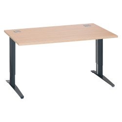 Bureau droit chêne clair L 140 cm réglable en hauteur piètement métal Essens