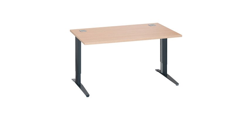 Bureau droit chêne clair L 140 cm réglable en hauteur piètement métal Essens