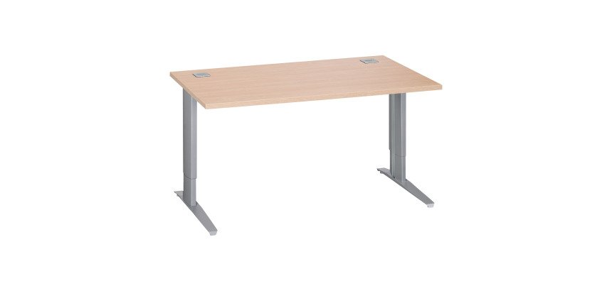 Bureau droit chêne clair L 140 cm réglable en hauteur piètement métal Essens