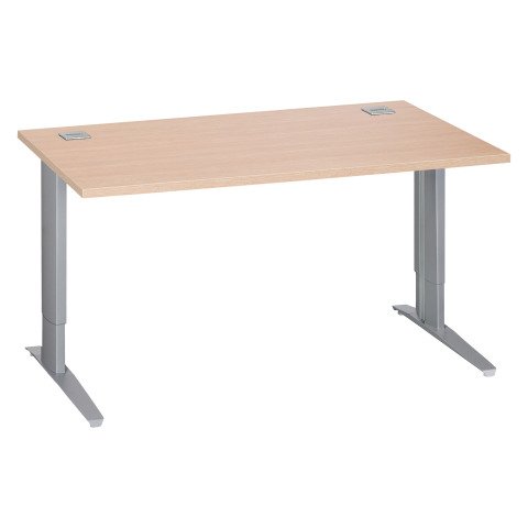 Mesa recta 140 cm roble claro regulable en altura patas metálicas aluminio Excellens
