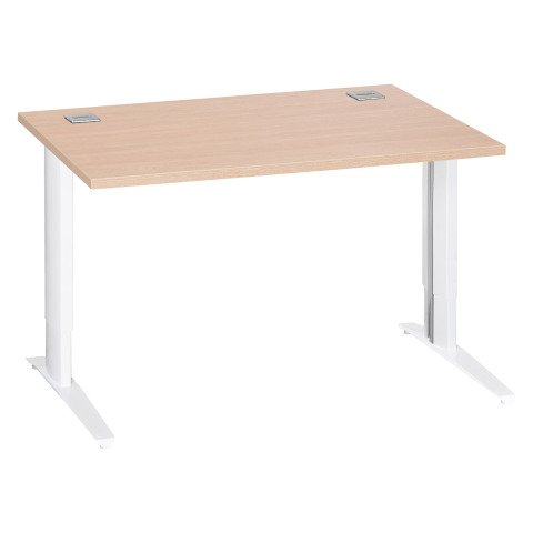 Mesa recta 120 cm roble claro regulable en altura patas metálicas blanco Excellens