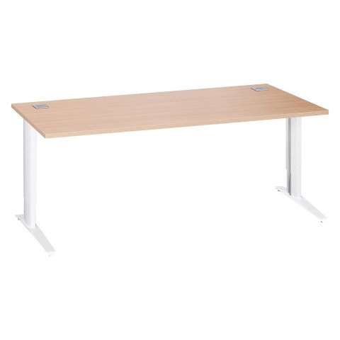 Mesa recta 180 cm roble claro regulable en altura patas metálicas blanco Excellens