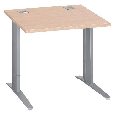 Mesa recta 80 cm roble claro regulable en altura patas metálicas aluminio Excellens