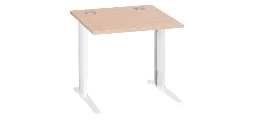 Bureau droit chêne clair L 80 cm réglable en hauteur piètement métal Essens