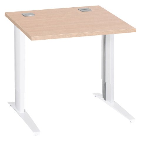 Mesa recta 80 cm roble claro regulable en altura patas metálicas blanco Excellens