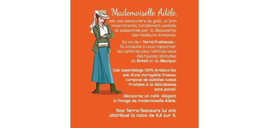 Café en grains Terramoka Mademoiselle Adèle Bio 100 % Arabica - paquet de 500 g