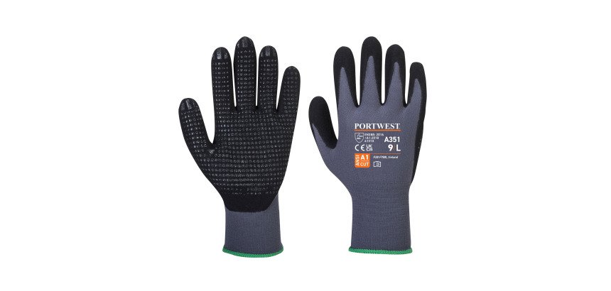 Guanti Portwest A351 in schiuma di nitrile puntinato nero, 12 paia