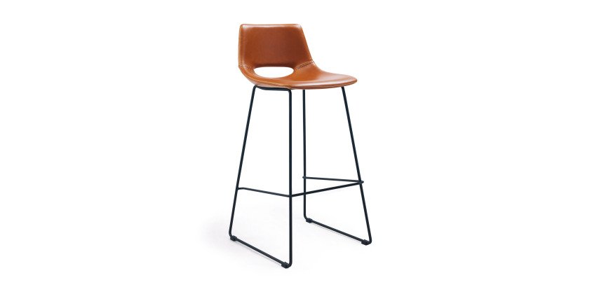 Tabouret Zahara pieds en acier finition noire H 65 cm