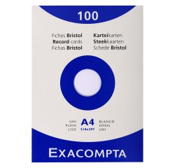 Ficha bristol 297 x 210 mm lisa blanca no perforada Exacompta - Caja de 100