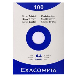 Fiche bristol 297 x 210 mm unie blanche non perforée Exacompta - Boîte de 100