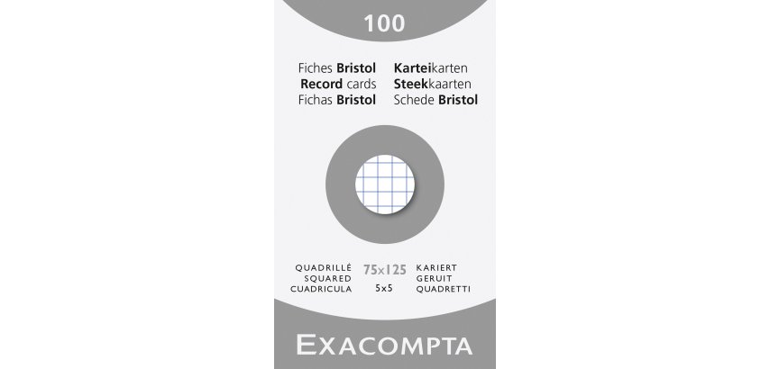 Étui de 100 fiches - bristol quadrillé 5 x 5 non perforé 125 x 75 mm