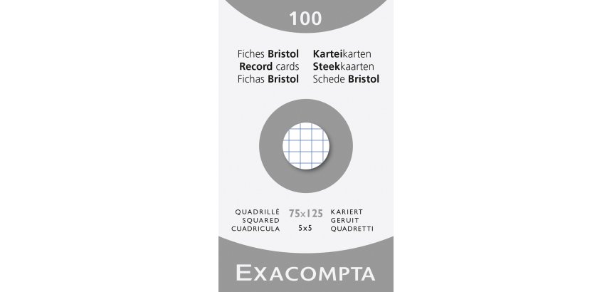 Étui de 100 fiches - bristol quadrillé 5 x 5 non perforé 125 x 75 mm