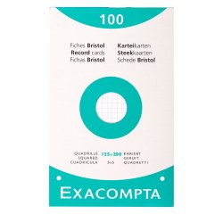 Étui de 100 fiches - bristol blanc quadrillé 5 x 5 perforé 200 x 125 mm