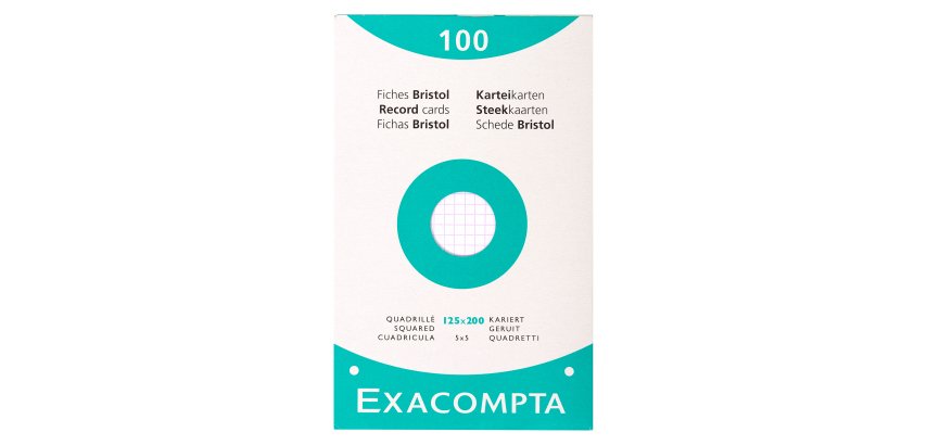 Étui de 100 fiches - bristol blanc quadrillé 5 x 5 perforé 200 x 125 mm