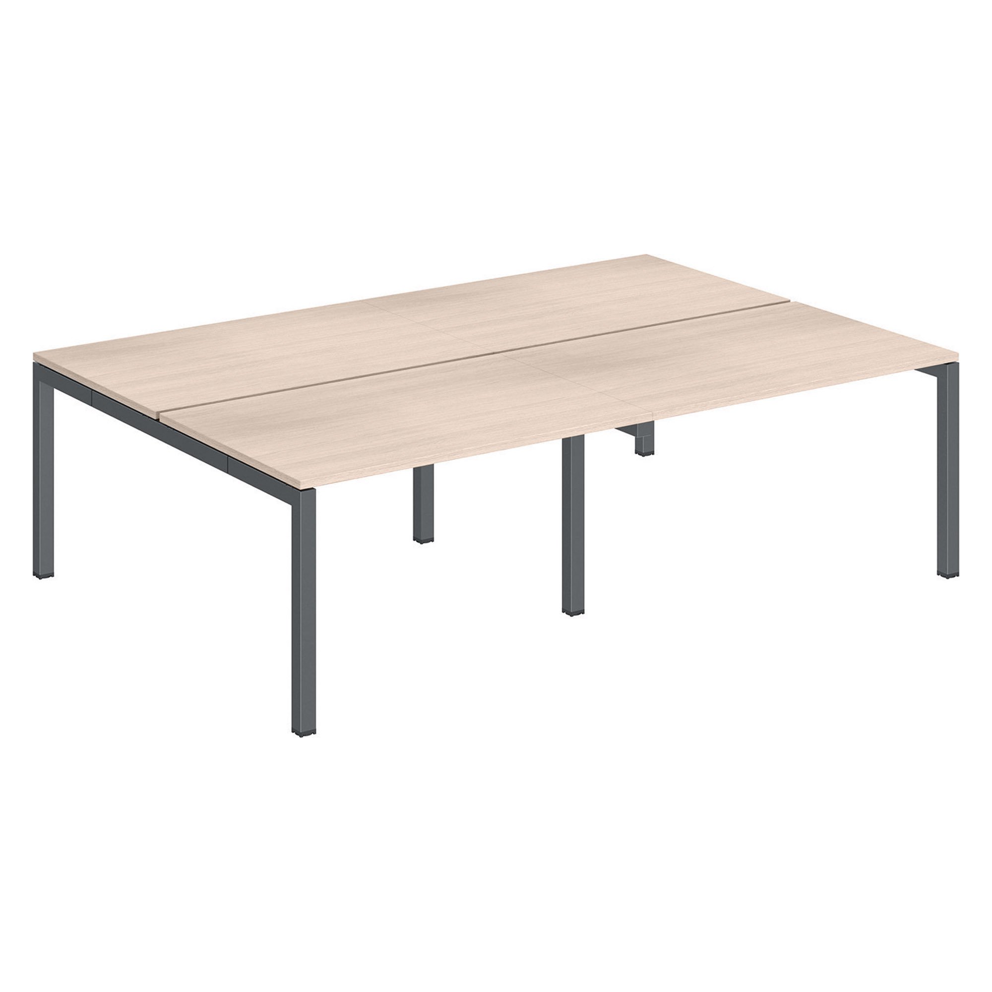 Pôle 4 bureaux droits Teamline L 240 cm - plateaux chêne clair piètement métal arche