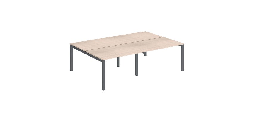 Pôle 4 bureaux droits Teamline L 240 cm - plateaux chêne clair piètement métal arche
