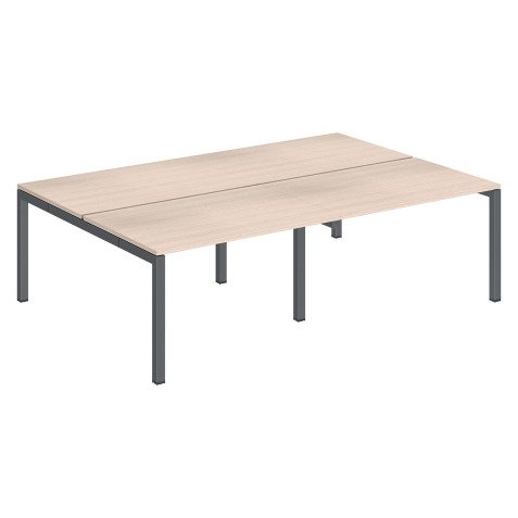 Pôle 4 bureaux droits Teamline L 240 cm - plateaux chêne clair piètement métal arche