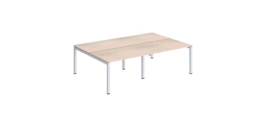 Pôle 4 bureaux droits Teamline L 240 cm - plateaux chêne clair piètement métal arche