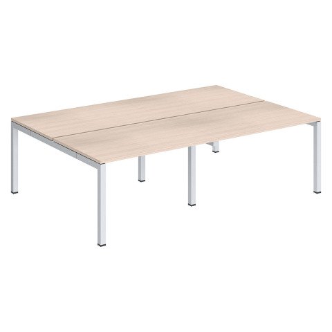 Conjunto 4 mesas rectas Arko An 240 x Fon 168 cm roble patas blancas