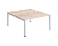 Pôle 2 bureaux droits Teamline L 140 cm - plateaux chêne clair piètement métal arche