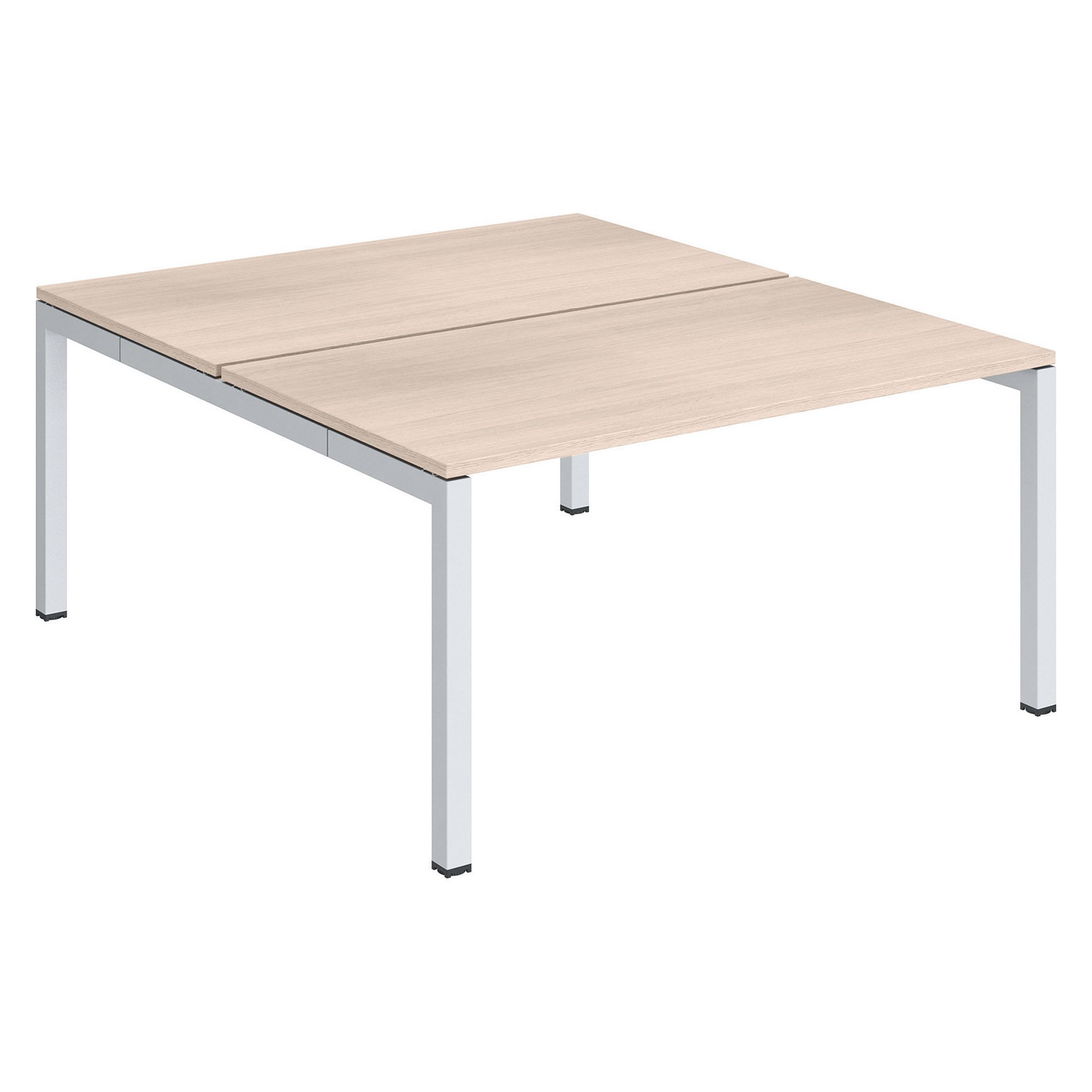 Pôle 2 bureaux droits Teamline L 140 cm - plateaux chêne clair piètement métal arche