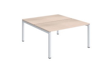<div style="text-align:left;">Pole 2 straight desks Arko light oak table tops metal arch legs</div>