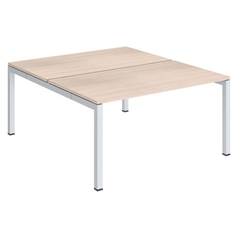 Pôle 2 bureaux droits Teamline L 140 cm - plateaux chêne clair piètement métal arche