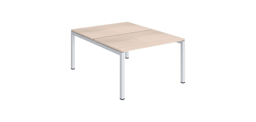 Pôle 2 bureaux droits Teamline L 120 cm - plateaux chêne clair piètement métal arche