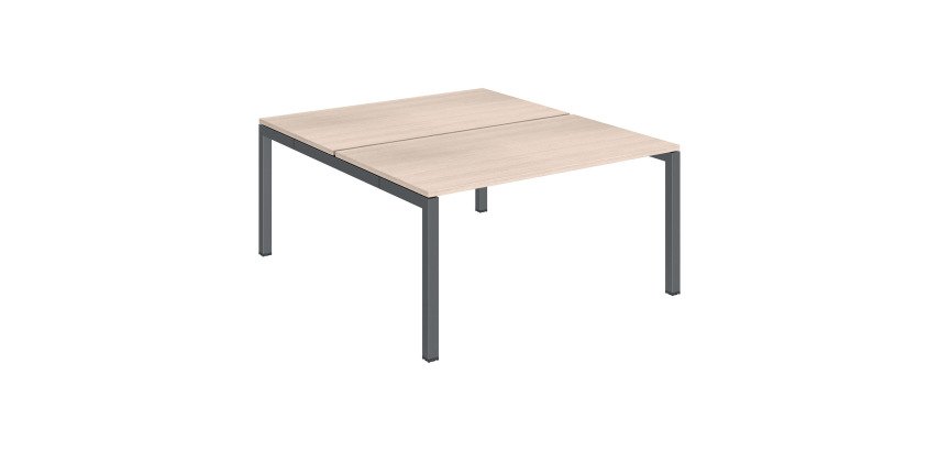 Pôle 2 bureaux droits Teamline L 140 cm - plateaux chêne clair piètement métal arche