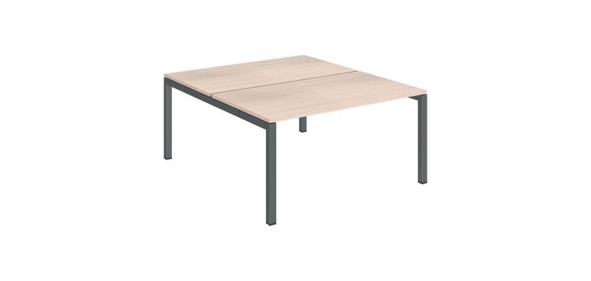 Pôle 2 bureaux droits Teamline L 140 cm - plateaux chêne clair piètement métal arche