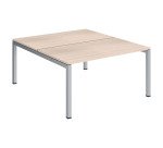 Pôle 2 bureaux droits Teamline L 140 cm - plateaux chêne clair piètement métal arche
