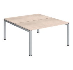 Eiland 2 rechte werkposten Arko lichte eiken boogvormig metalen onderstel