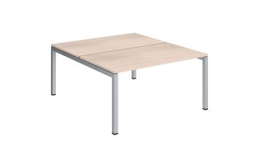 Pôle 2 bureaux droits Arko plateaux chêne clair piètement métal arche