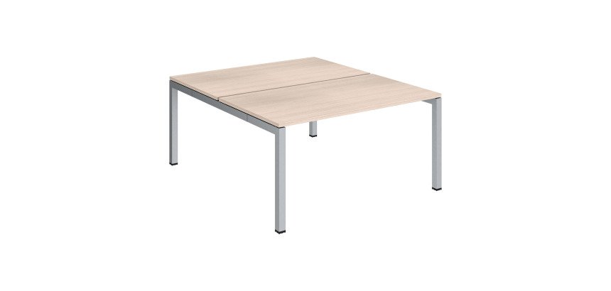Pôle 2 bureaux droits Teamline L 140 cm - plateaux chêne clair piètement métal arche