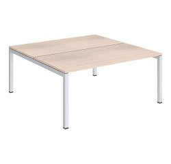 Pôle 2 bureaux droits Teamline L 160 cm - plateaux chêne clair piètement métal arche