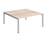 Pôle 2 bureaux droits Teamline L 160 cm - plateaux chêne clair piètement métal arche