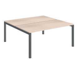 Pôle 2 bureaux droits Teamline L 160 cm - plateaux chêne clair piètement métal arche