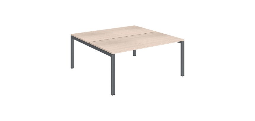 Pôle 2 bureaux droits Teamline L 160 cm - plateaux chêne clair piètement métal arche