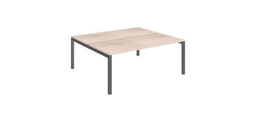 Pôle 2 bureaux droits Arko plateaux chêne clair piètement métal arche