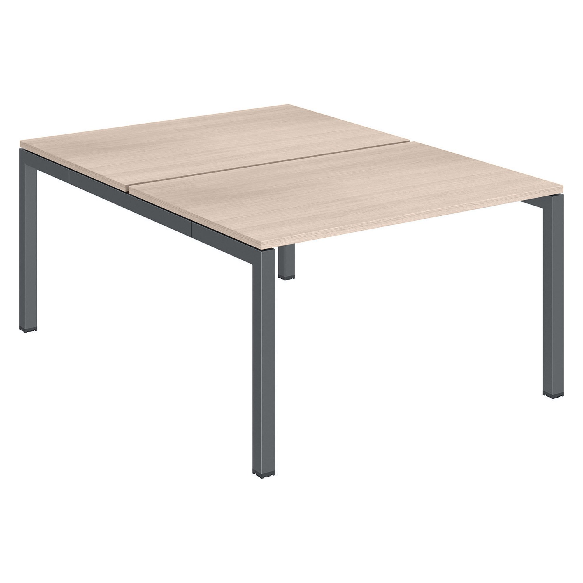 Pôle 2 bureaux droits Teamline L 120 cm - plateaux chêne clair piètement métal arche