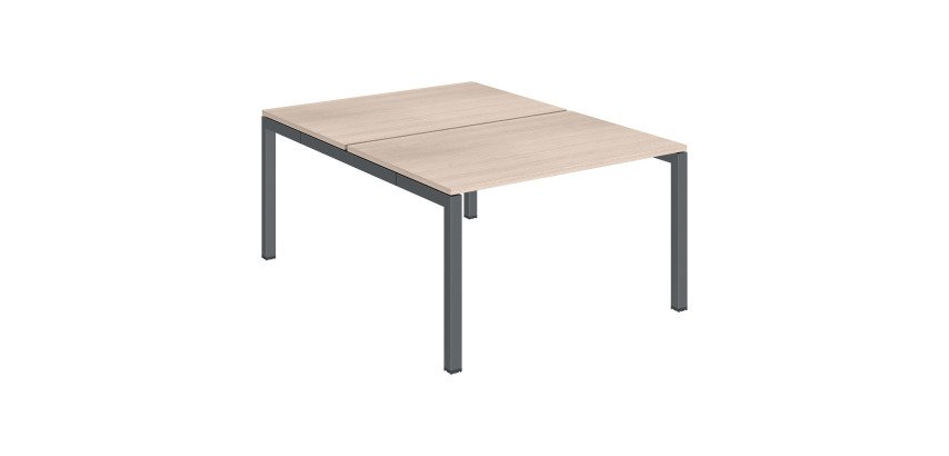 Pôle 2 bureaux droits Teamline L 120 cm - plateaux chêne clair piètement métal arche