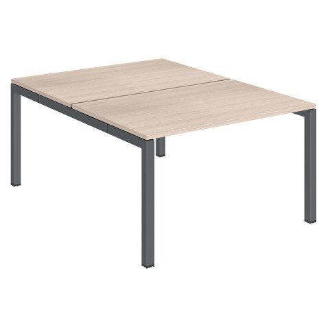 Pôle 2 bureaux droits Teamline L 120 cm - plateaux chêne clair piètement métal arche