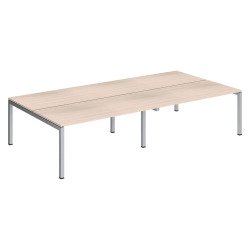 Pôle 4 bureaux droits Teamline L 320 cm - plateaux chêne clair piètement métal arche