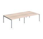 Pôle 4 bureaux droits Teamline L 320 cm - plateaux chêne clair piètement métal arche