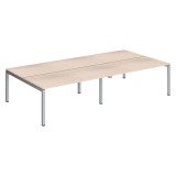 Pôle 4 bureaux droits Teamline L 320 cm - plateaux chêne clair piètement métal arche